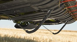 Front attachment guidance when harvesting grain can be provided by equipping the left and right sides each with a pair of AUTO CONTOUR sensors. - Front attachments
